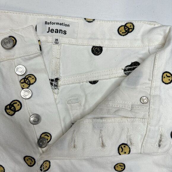 Reformation Jeans 26 High Rise Straight Mixed Emotions White Embroidered *Spot - Picture 10 of 13